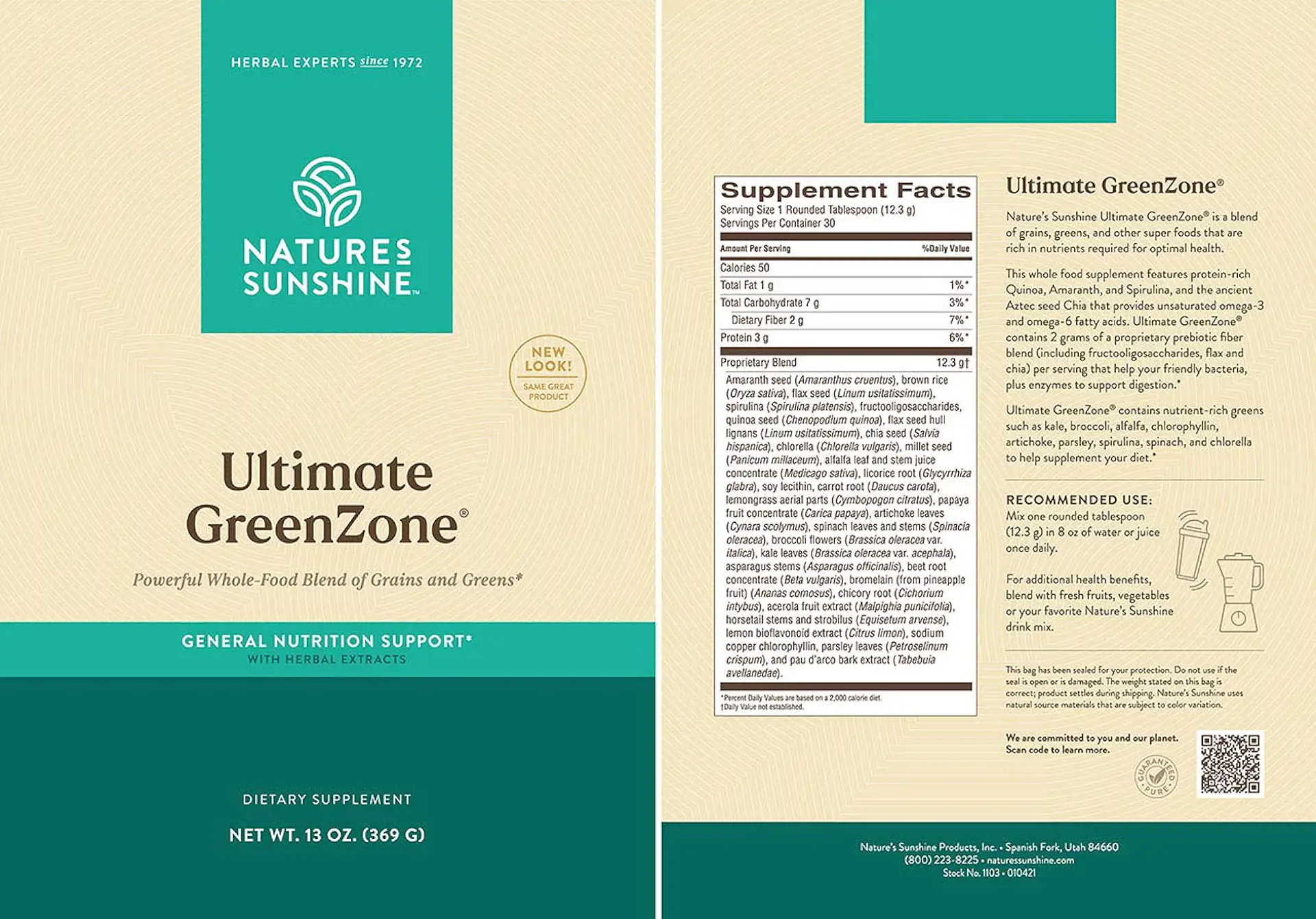 Nature's Sunshine Ultimate Green Zone® label
